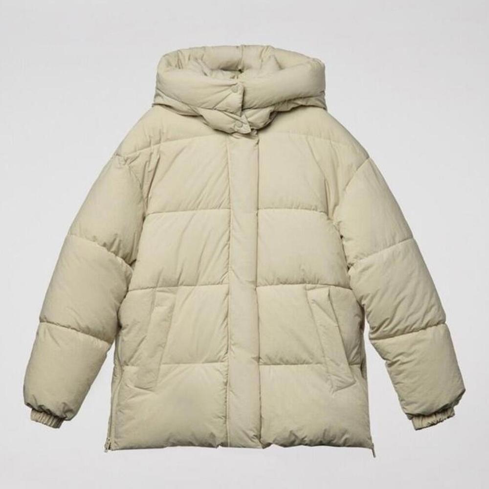 Zara Water Repellant Puffer Jacket Winter Coat Size S Waterproof Cream Green